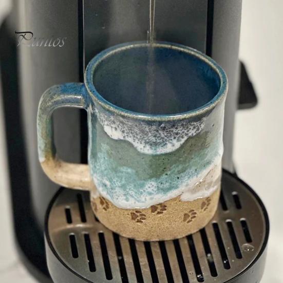 Кружка с принтом лапы и изображением береговой линии океана, керамическая кофейная чашка, кружка для чая ручной работы с рисунком волн, 11/15 унций, кружка для питья с изображением когтей морской пены, сувенир на пляж, подарок