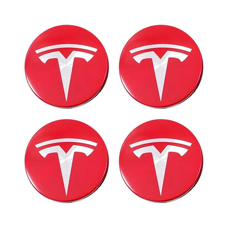 Автомобильная наклейка Tesla 4 штуки 56 мм Центральные колпачки ступицы колеса для Tesla Model 3 Model Y Накладка значка Колпачки ступицы для Tesla Model Y X S 2023 Автомобиль