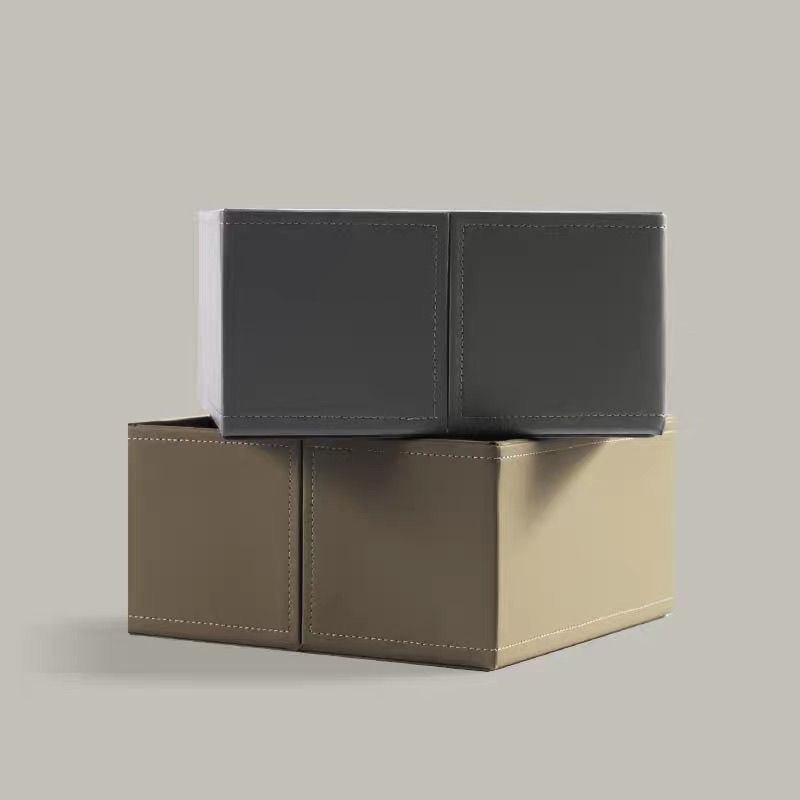 Stackable PU Leather Storage Box, Foldable Desktop Organizer Bin for Office & Home, Minimalist Cube for Makeup Cosmetics Station