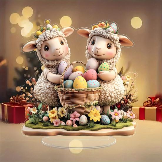 Пасхальное яйцо Кролик Орнамент 2D Плоское Акриловое Украшение Мультяшный Кролик Цветное Яйцо