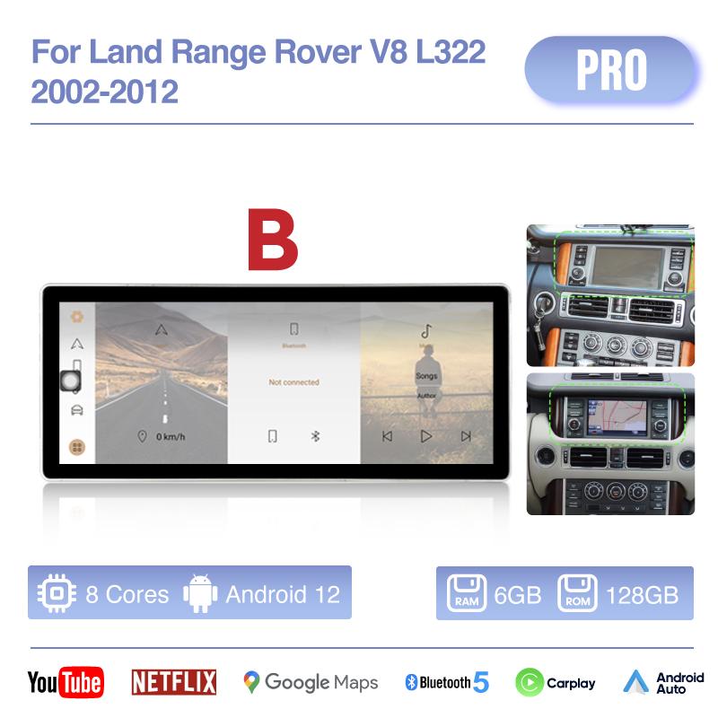 Автомобильный мультимедийный видеоплеер 12.3" для Land Rover Range Rover Vogue V8 L322 2002-2012 GPS-навигация Android12 8+256G CarPlay 4G