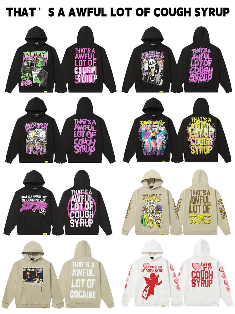 Модный американский стиль, свободная толстовка с длинным рукавом для мужчин и женщин - Высокая плотность, дизайн "Сироп от кашля"