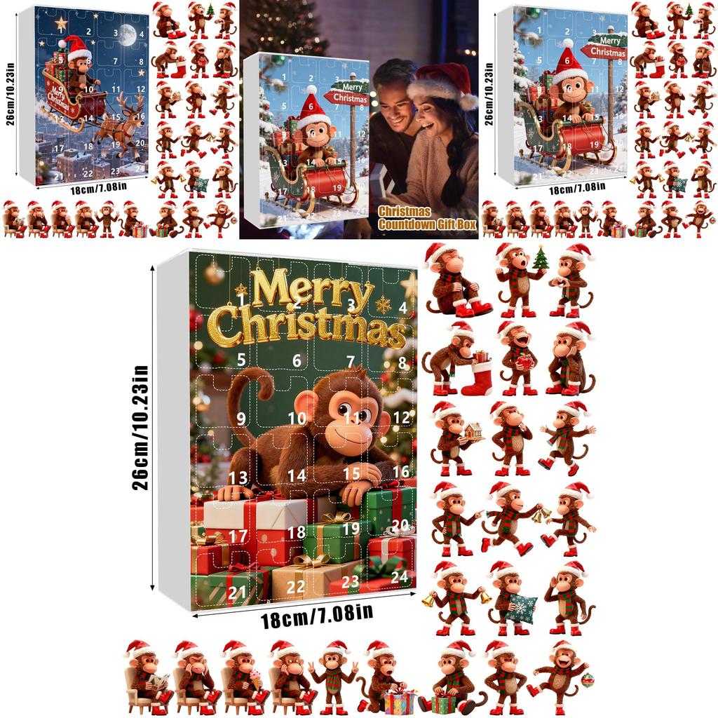 Christmas Countdown Calendar With Monkey Figures For Holiday Gifting And Decor