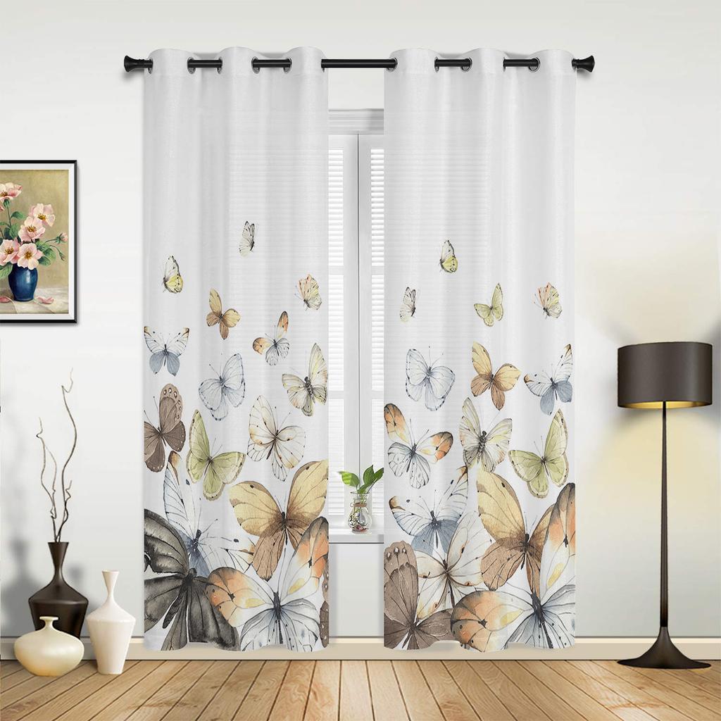 Пасторальные градиентные шторы с бабочками для спальни, гостиной, оконные шторы, жалюзи, кухня, домашний декор, шторы