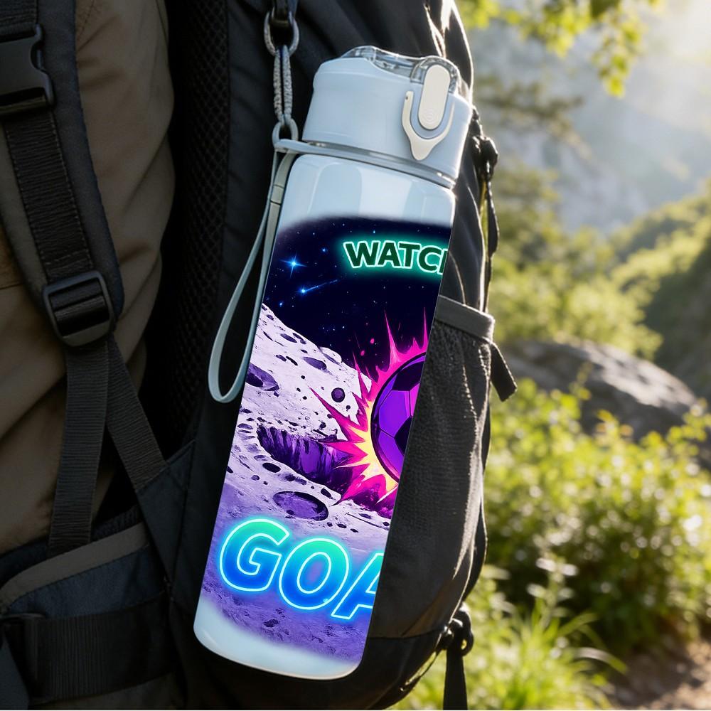 1PC Space Galaxy Soccer Goal Print 750ml Color Plastic Sports Water Bottle Leakproof Flip Straw Lid Suitable for Sports Office Home Use