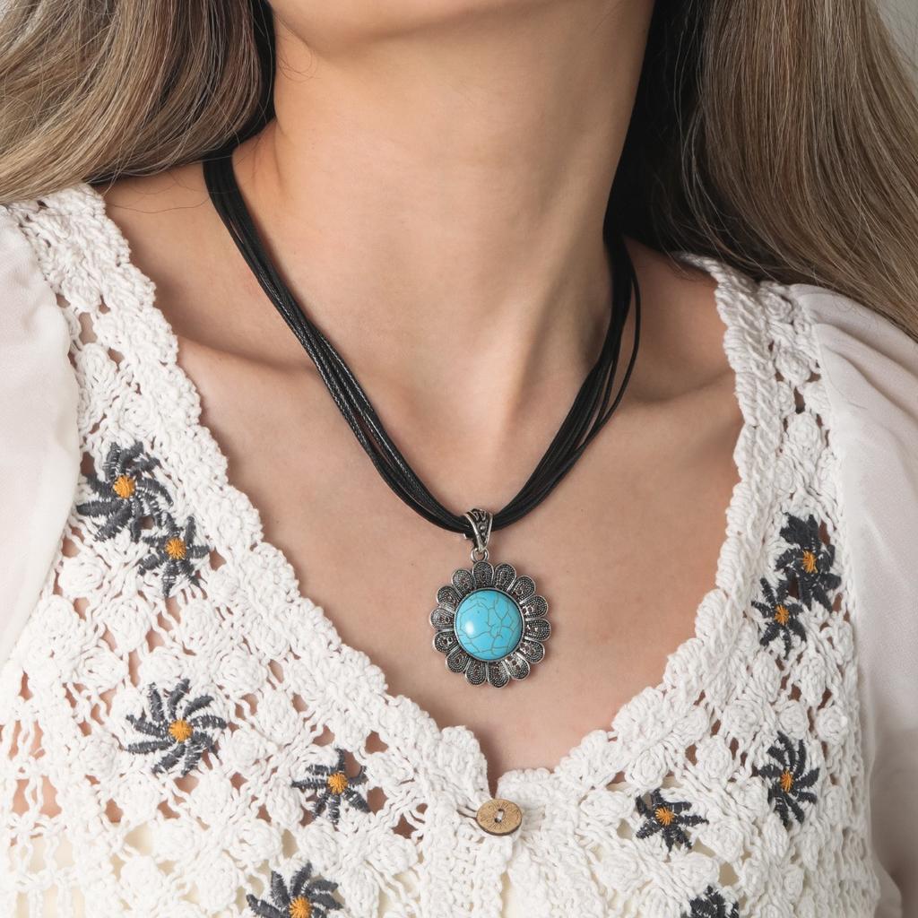 BLINGBAY Женское ожерелье с подвеской в стиле бохо, ретро, этническое, бирюзовое, геометрическое ожерелье с подвеской, подарок на день рождения для девочки