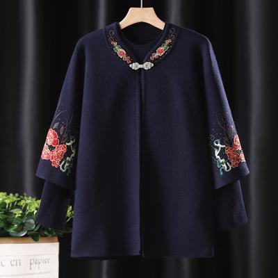 Новый вязаный кардиган для мамы, свитер с вышивкой, куртка, для дамы среднего возраста, весенне-осенний топ, комплект из двух предметов