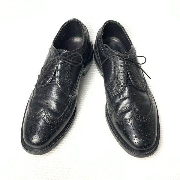 80s 90s Vintage Florsheim Goodyear Handmade Size 8 3E 26.0cm Long Wingtip Black(USED)