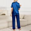 Женский шелковый однотонный пижамный комплект, женская пижама из двух частей с короткими рукавами и длинными брюками, пижама на пуговицах и домашняя одежда