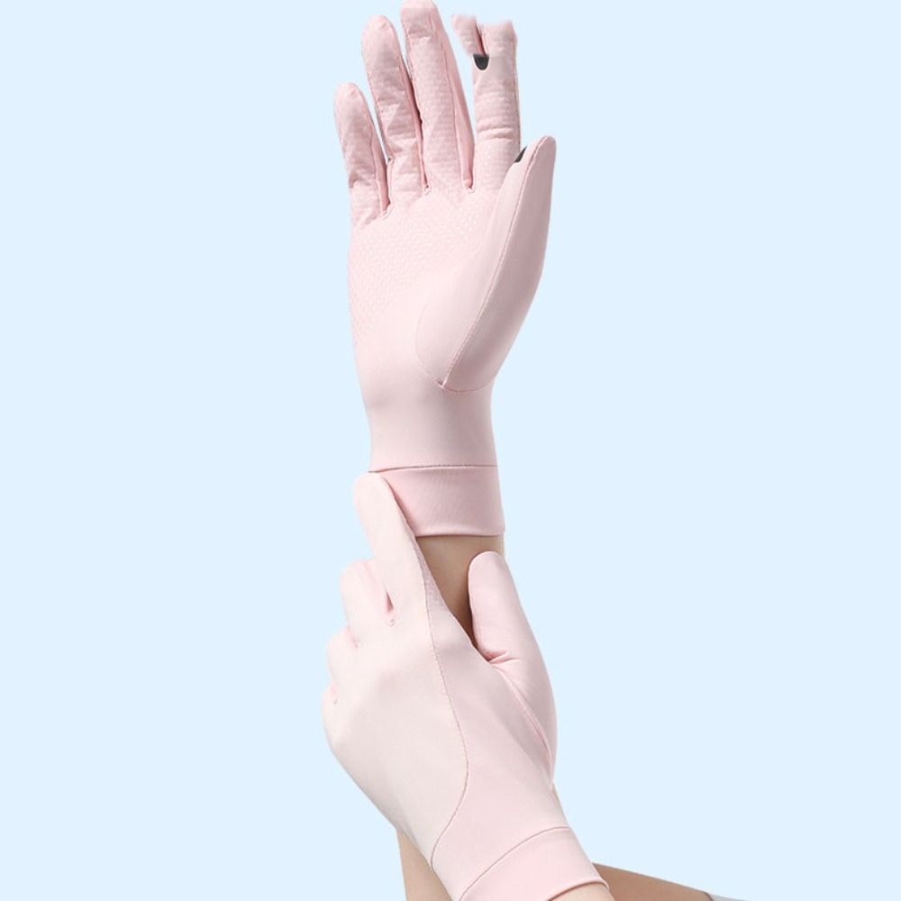 1 Pair Elastic Thin Sunscreen Gloves Ice Silk Cycling Driving Gloves Riding Driving