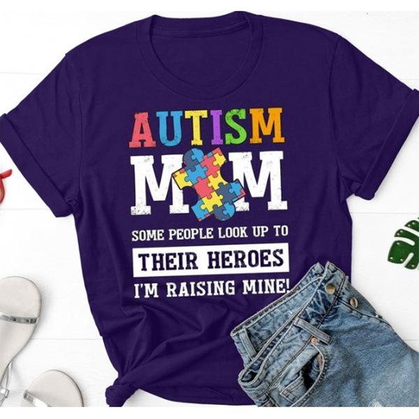 Футболка с принтом «Autism Mom Letter», женская, с коротким рукавом и круглым вырезом, свободная, летняя, женская, футболка, топы, Camisetas Mujer