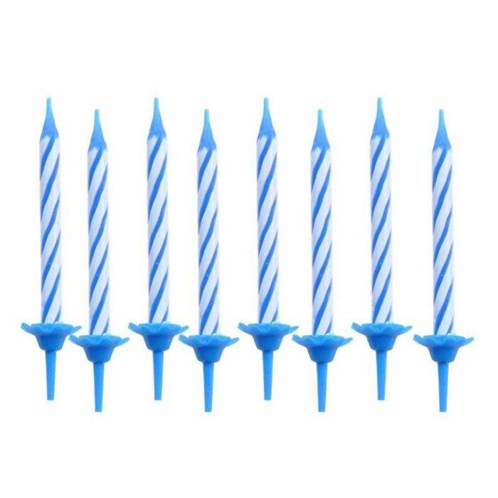 Bougies d'anniversaire - EDEN - Lot de 24 - Bleu - H 5,5 cm - Support plastique