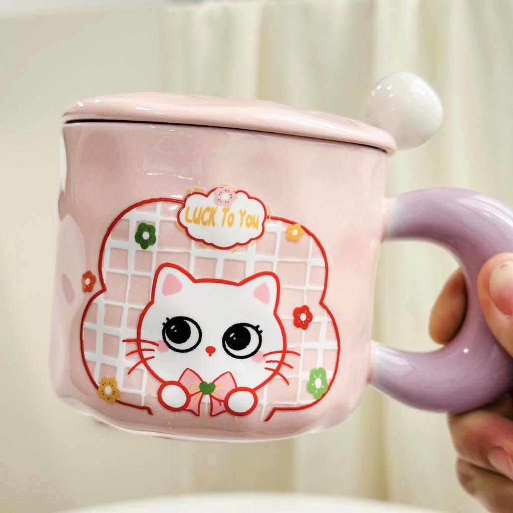 Small Fresh Cat Ceramic Cup for Home Use High Value Cartoon Mug with Cover Spoon Wedding Souvenir Gift Cup