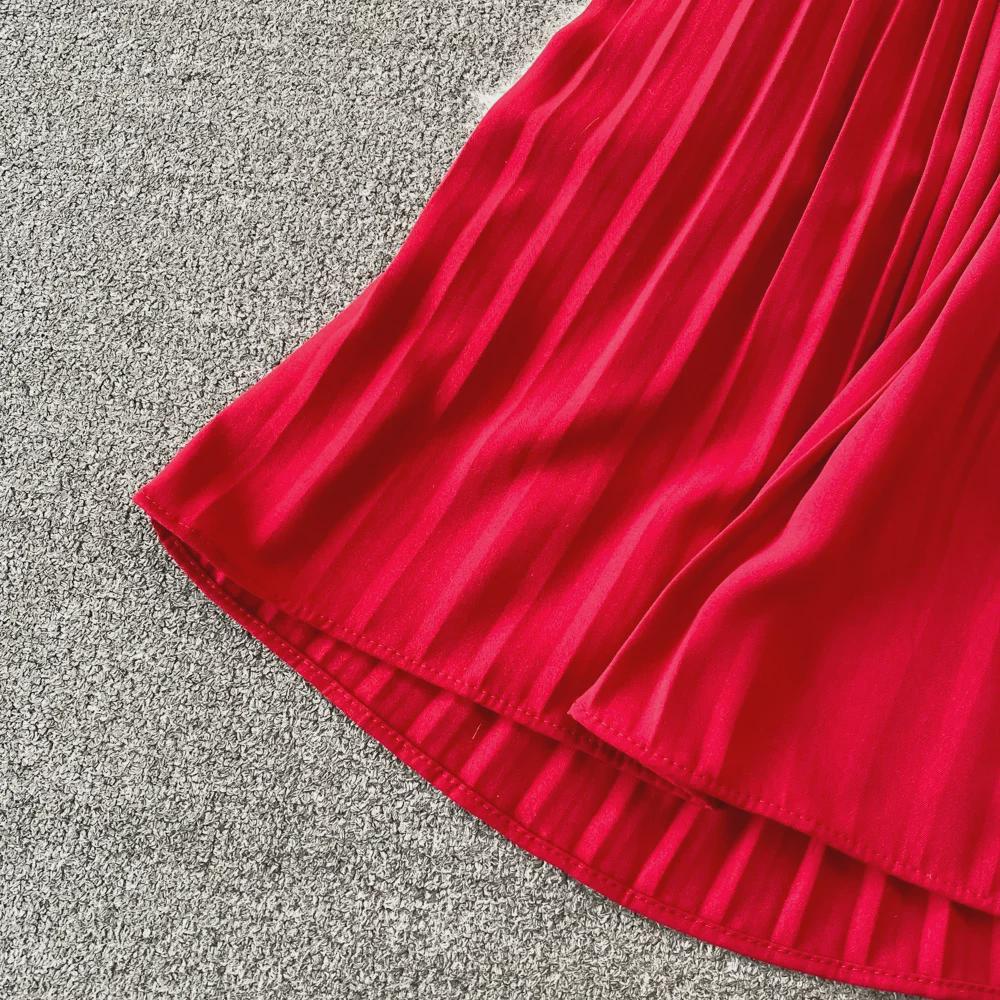 Летнее платье миди с V-образным вырезом и короткими рукавами 2022 года с заниженной талией и плиссировкой