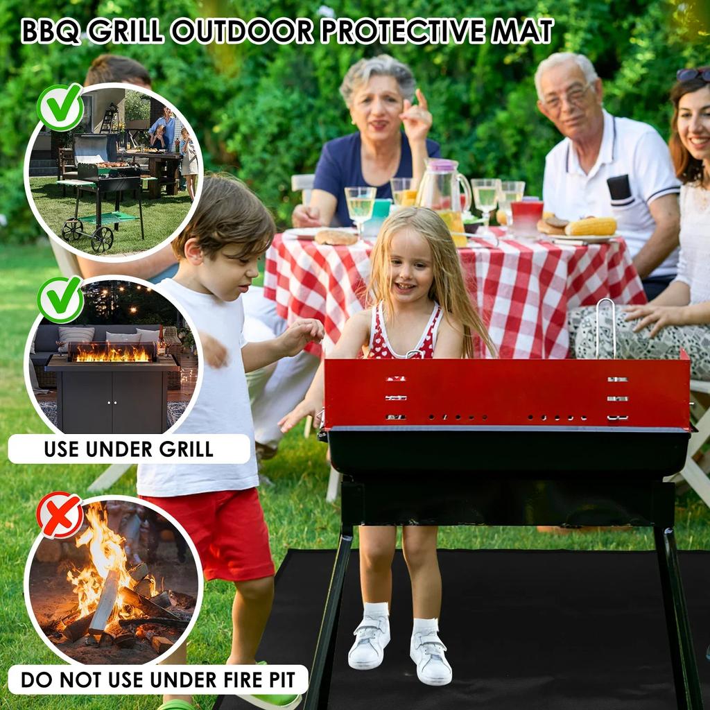 Under Grill Mat for Outdoor Grill,Double-Sided Fireproof Grill Pad Oil-Proof Waterproof BBQ Protector Fireplace/Fire Pit Mat