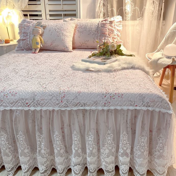 Роскошные американские постельные принадлежности с цветочным принтом, 100% хлопок, стеганые кружевные оборки, юбка-кровать, наматрасник, покрывало, наволочки, скандинавский размер 1/3 шт.