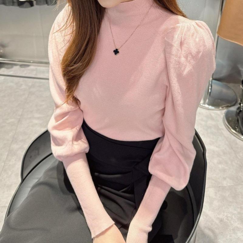 Свитер с полувысоким воротом, вязаная базовая рубашка, женский осенне-зимний новый топ с длинным рукавом, выглядит стройнящим и весенним