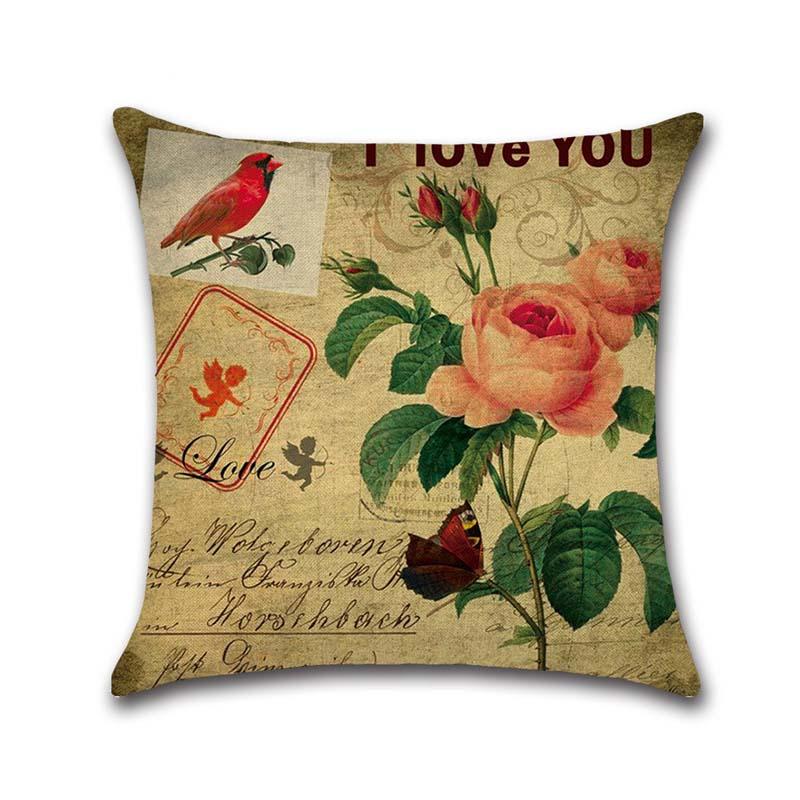 Retro Flower Decorative Pillowcases Rose Pattern Cotton Linen Throw Pillow Case Rose Pillow Cover Kussensloop Almohada Zt294