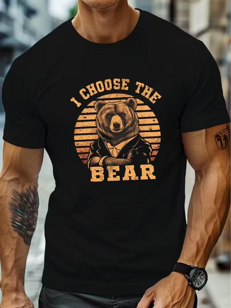 Mens big tall bear sunset tshirt luxury graphic casual summer short sleeve tee