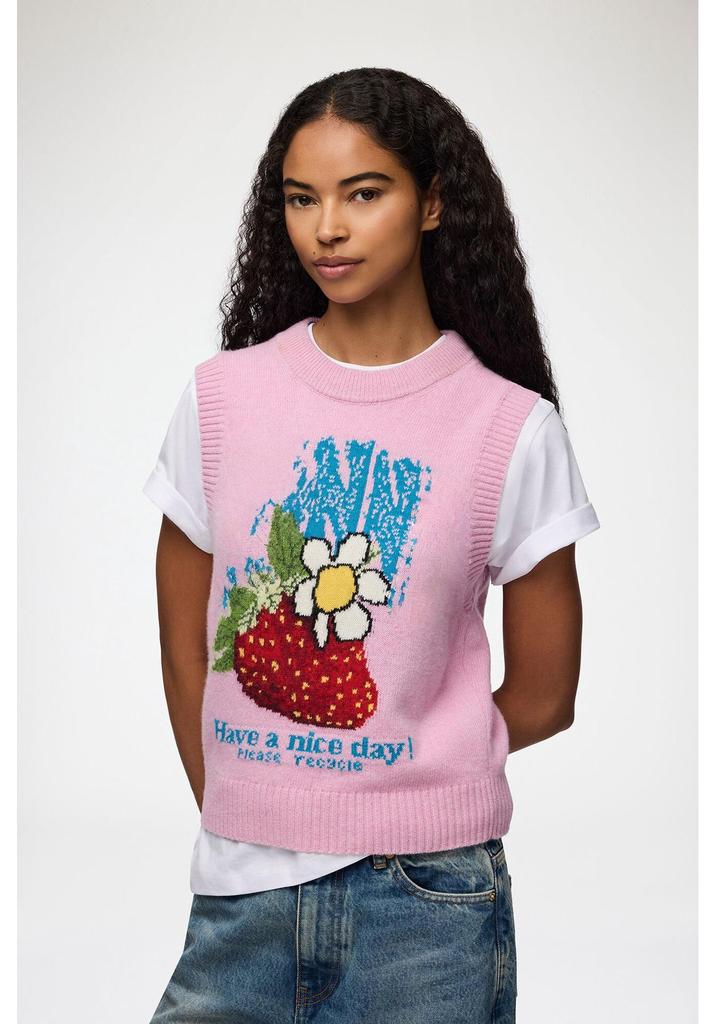 Strawberry Floral Wool Blend Sleeveless Knit Vest
