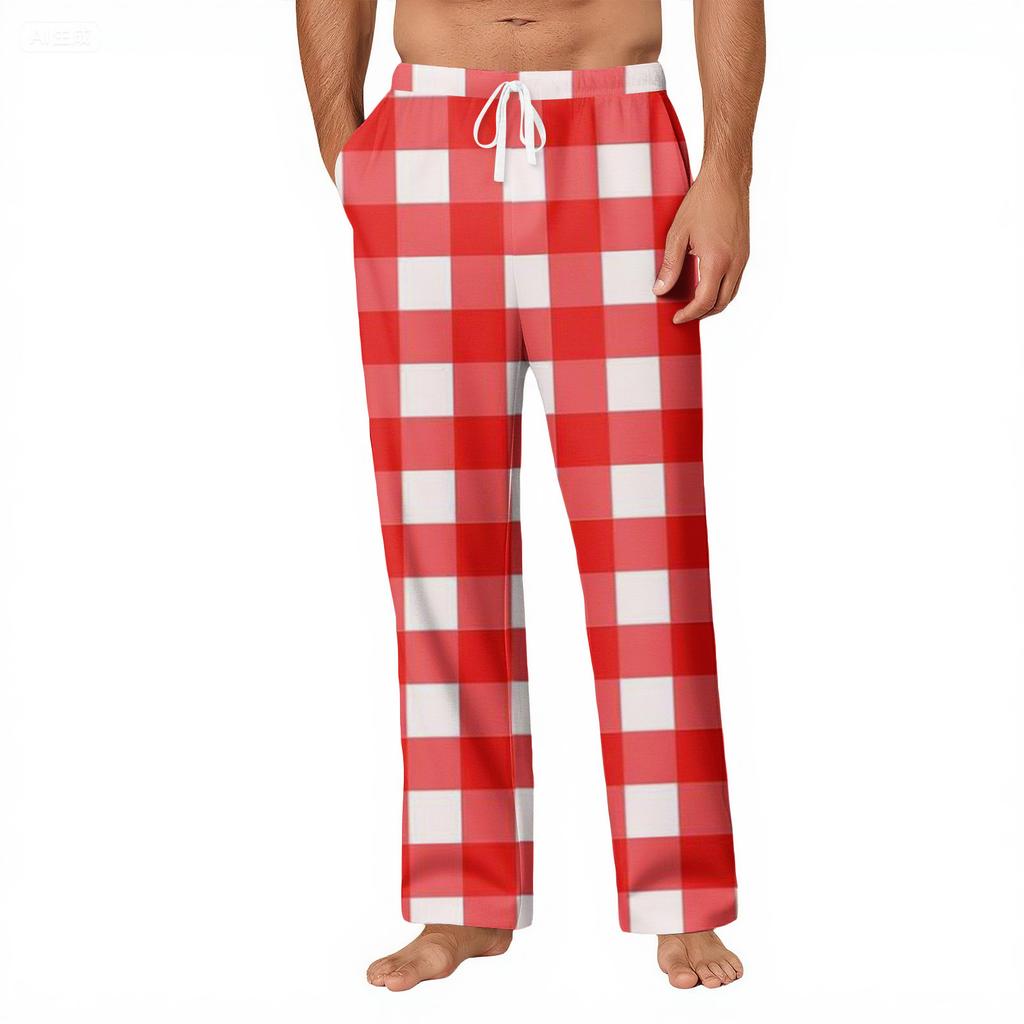 Мужские полосатые клетчатые повседневные брюки с карманами, домашние пижамные брюки