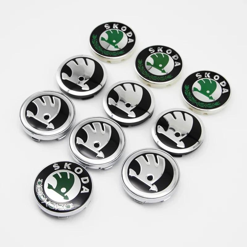 2025 New 4Pcs 56mm Wheel Center Caps Aluminum Domed Sticker Logo Alloy Badge For Skoda Rapid Octavia A5 RS Kodiaq Fabia A7 Acces