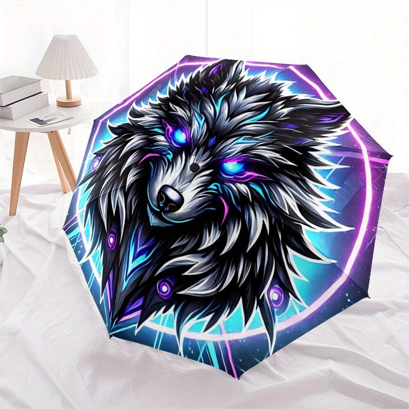 1pc Wolf Neon Automatic Umbrella High Quality Canopy, Portable Folding Umbrella with, Ideal Gift for - Travel 164