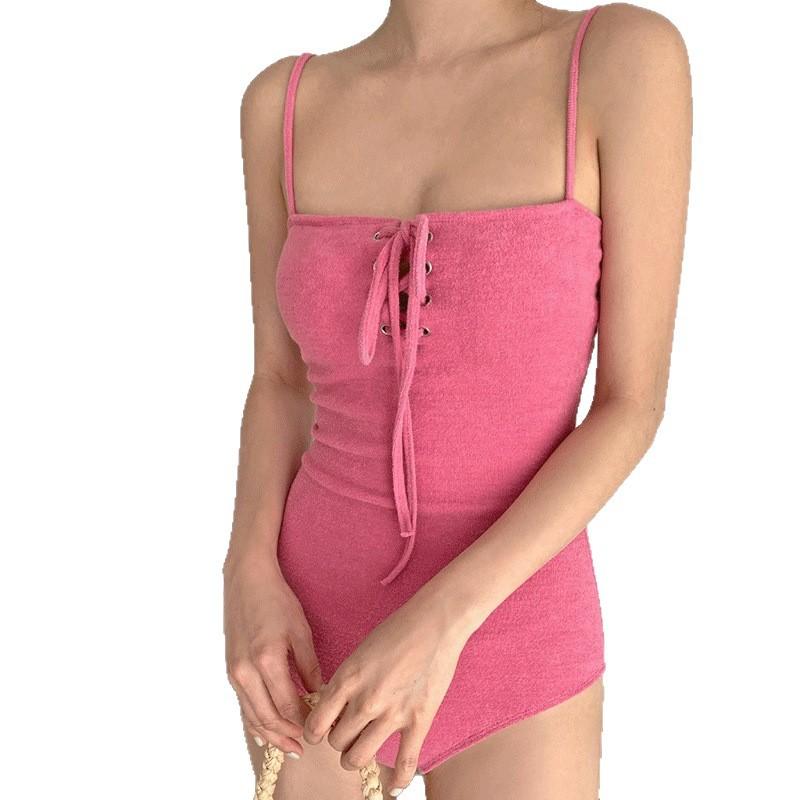 New summer fashion one-piece solid color simple triangle sexy back cover belly and thin hot spring swimsuit