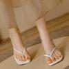 Women Sandals Leather High Heeled Sandals Women's Slippers Summer Outside Stiletto Back Strap Threaded Flip Flops Cool Slippers
