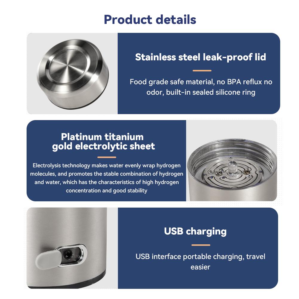 450ml Hydrogen-Rich Water Cup Electric Hydrogen Absorption Water Generator Bottle Filter Portable Hydrogen Absorption 1200MAH