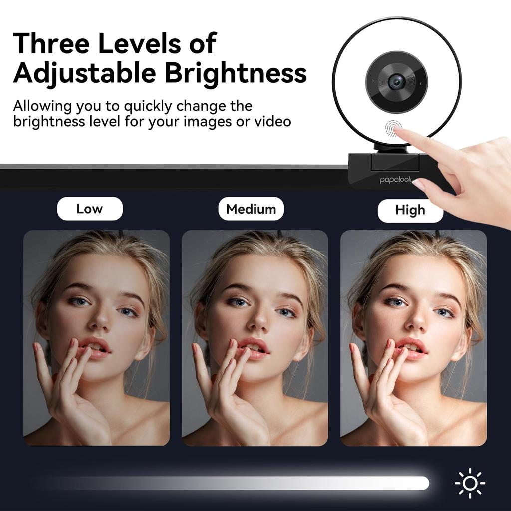 Веб-камера PAPALOOK со светодиодом HD1080P, 3 уровня яркости, штатив, автоматическая подсветка, потоковая передача в реальном времени, внешний веб-сайт от Streaming