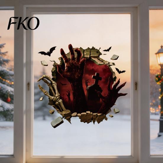 Removable PVC Window Stickers Halloween Clings, Scary Ghost Hand Stickers, 3D Horror Blood Skeletons Decor Breaking Wall Decals for Haunted