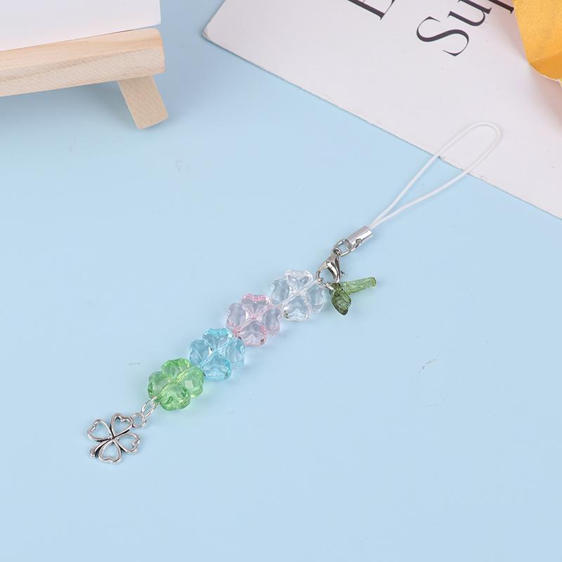 Y2K модный шнурок для телефона с бусинами, счастливый четырехлистный клевер, цепочка для мобильного телефона, брелок для мобильного телефона, подарки для девочек