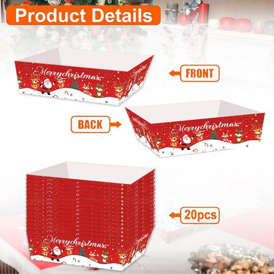 Рождественские подносы для закусок Одноразовые бумажные лодочки для еды для праздничных блюд Дизайны Санты Санты Елки Поднос для сервировки Защищенные от протекания держатели для еды для праздника