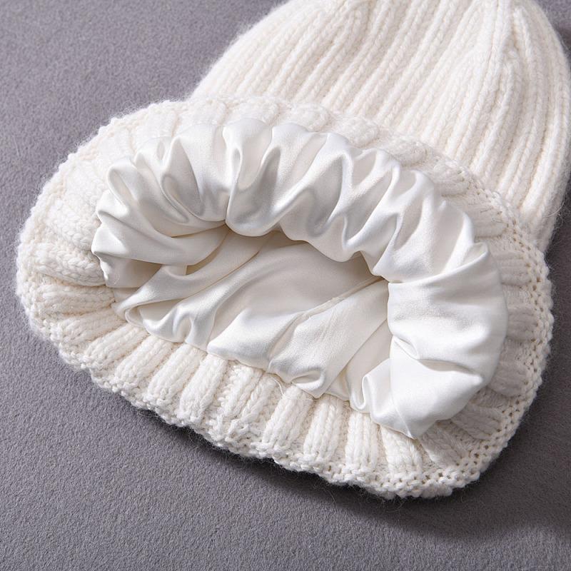 Versatile series adult rabbit velvet knitted hat solid color lined outdoor satin lining wool hat source
