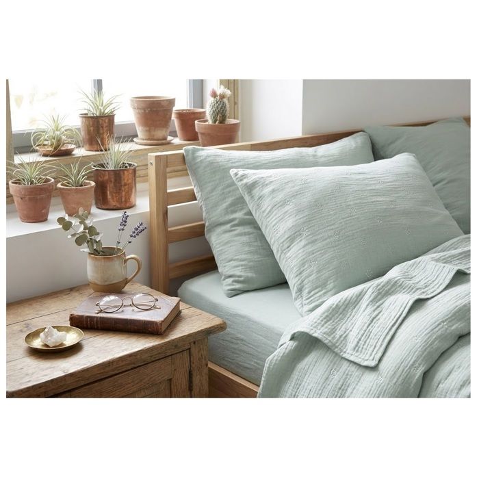 Taie d'oreiller Gaze de Coton 60 x 60 cm Gaia Boho eucalyptus