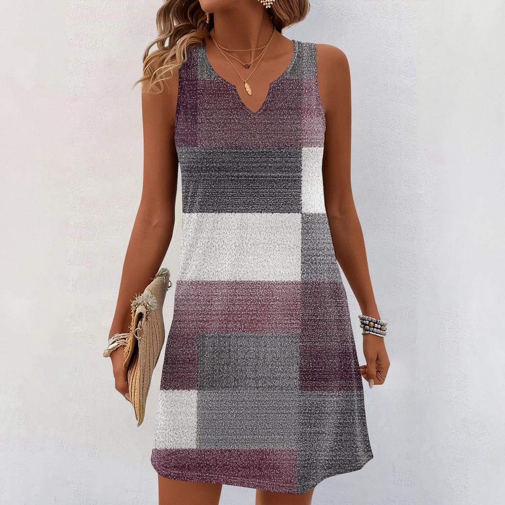 Women Summer Dresses V-Neck Print Sleeveless Sundress Casual Dress