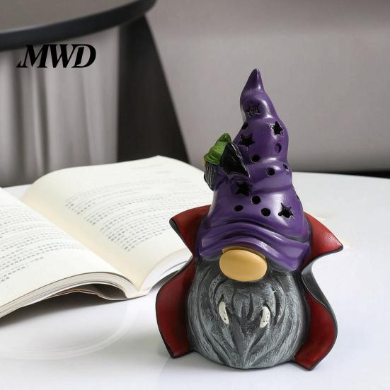 Halloween Tabletop Decorations Vampire Gnome Figurine, Resin Faceless Dwarf Statue with Purple Star Cute Theme Ornament Hat And Cape, Spooky