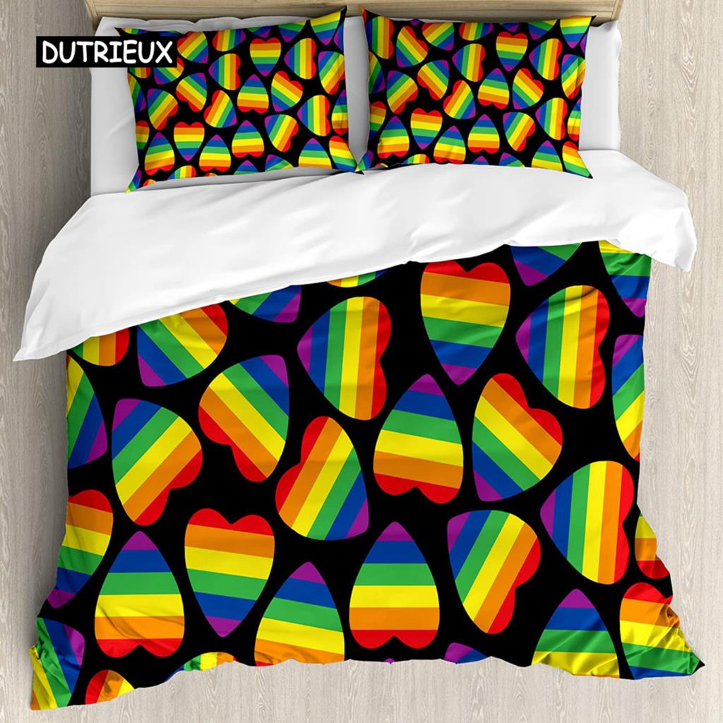 Пододеяльник с флагом гордости размера King Queen Rainbow Stripes Комплект постельного белья LGBT Pride из полиэстера для подростков, взрослых женщин и мужчин