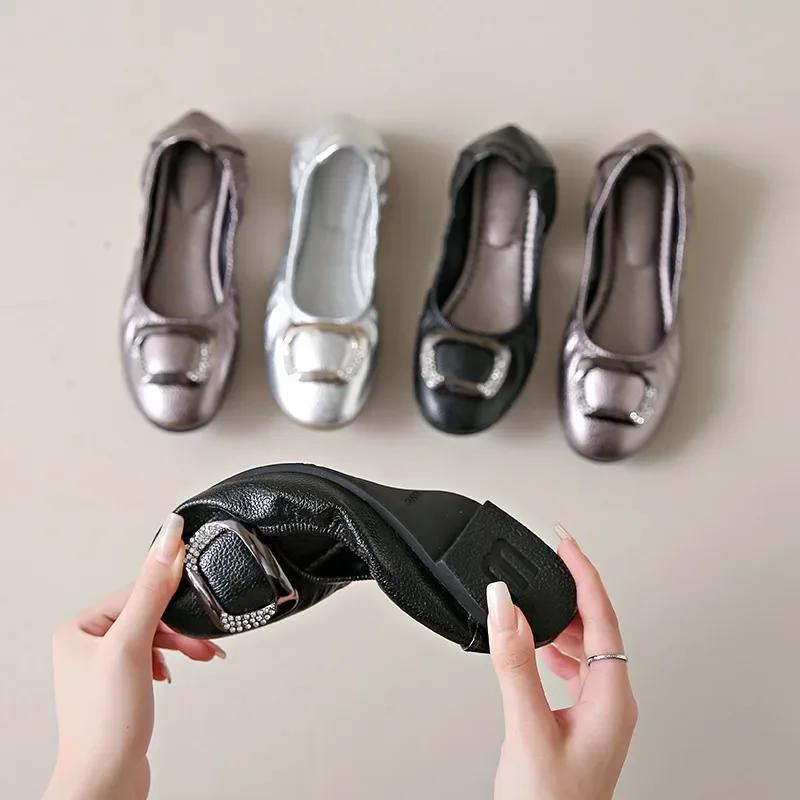 Элегантная удобная женская обувь без шнуровки 2024, новые кожаные женские туфли на плоской подошве с круглым носком, женские летние женские лоферы ручной работы на плоской подошве