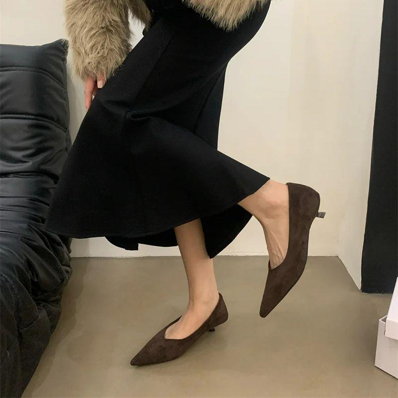 Мода Bailamos Осень Женские Туфли-Лодочки Мода Острый Носок Слипоны Женские Элегантные Одинарные Туфли Тонкий Низкий Каблук Платье Туфли-Лодочки Mujer
