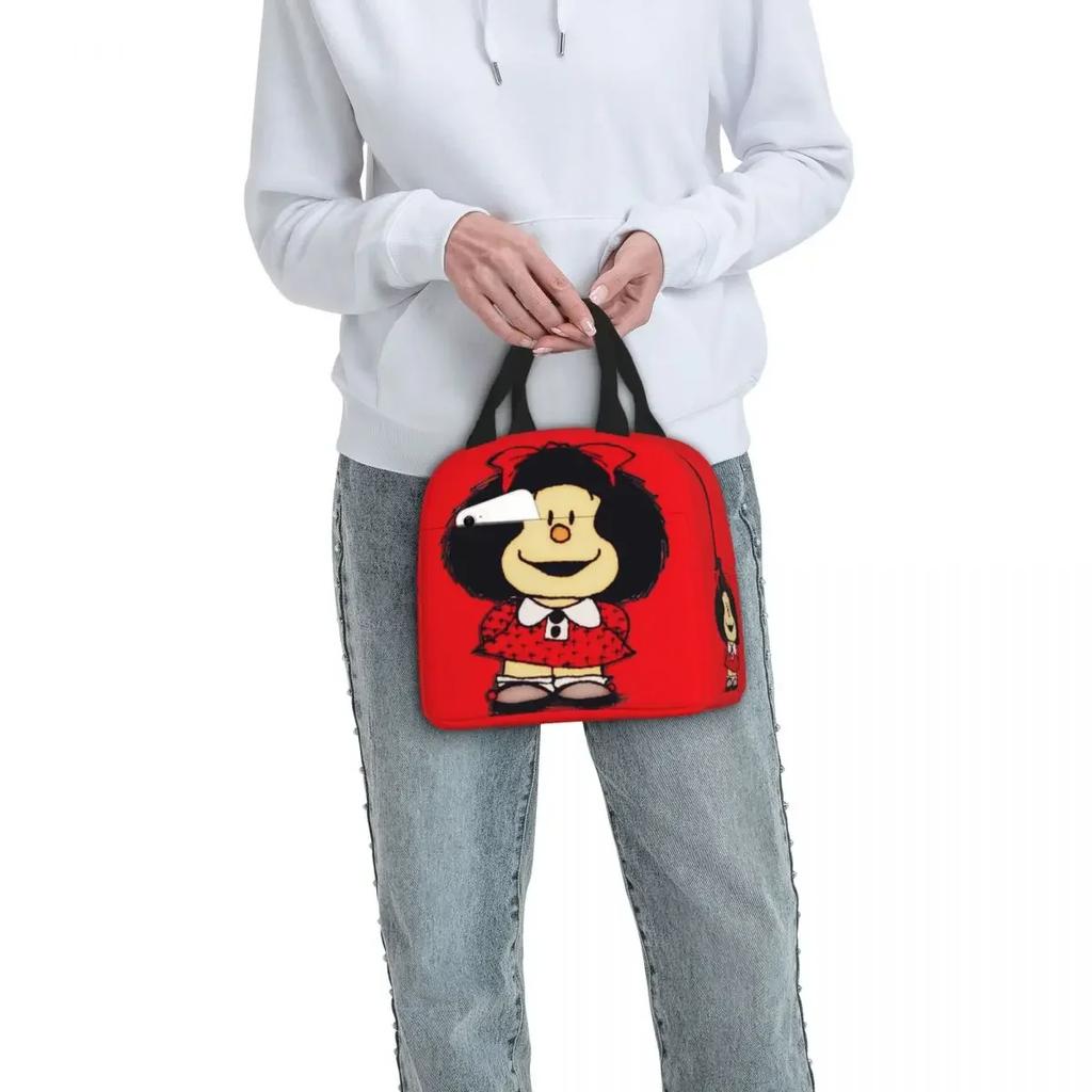 Mafalda Insulated Lunch Bags Cooler Bag Meal Container Quino Argentina Cartoon High Capacity Tote Lunch Box Beach Travel