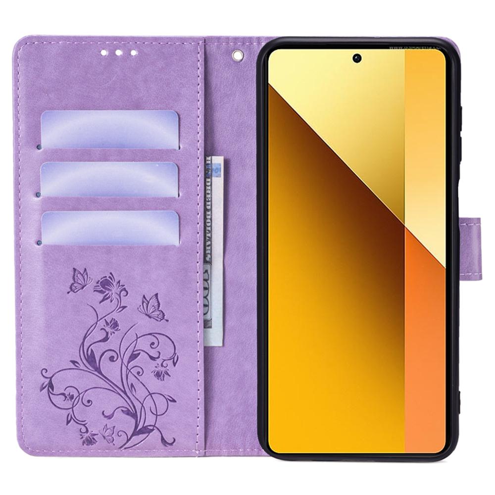 Для Xiaomi Redmi Note 13 4G чехол для телефона с защитой от царапин чехол из искусственной кожи с принтом бабочки и цветочной подставкой для телефона