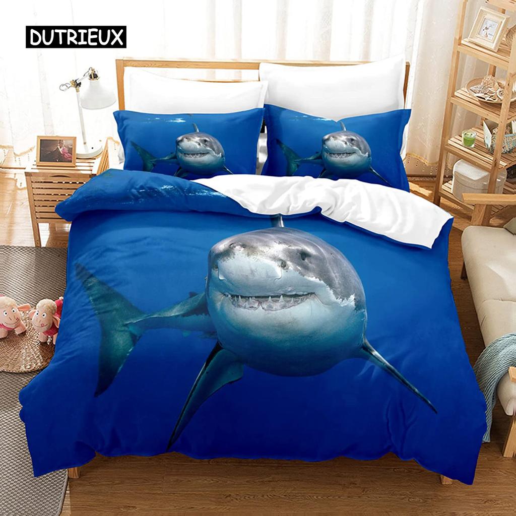 Shark Duvet Cover Set Microfiber Hawaiian Beach Theme Bedding Set Underwater Ocean Sea Themed Double Queen King Size Quilt Cover