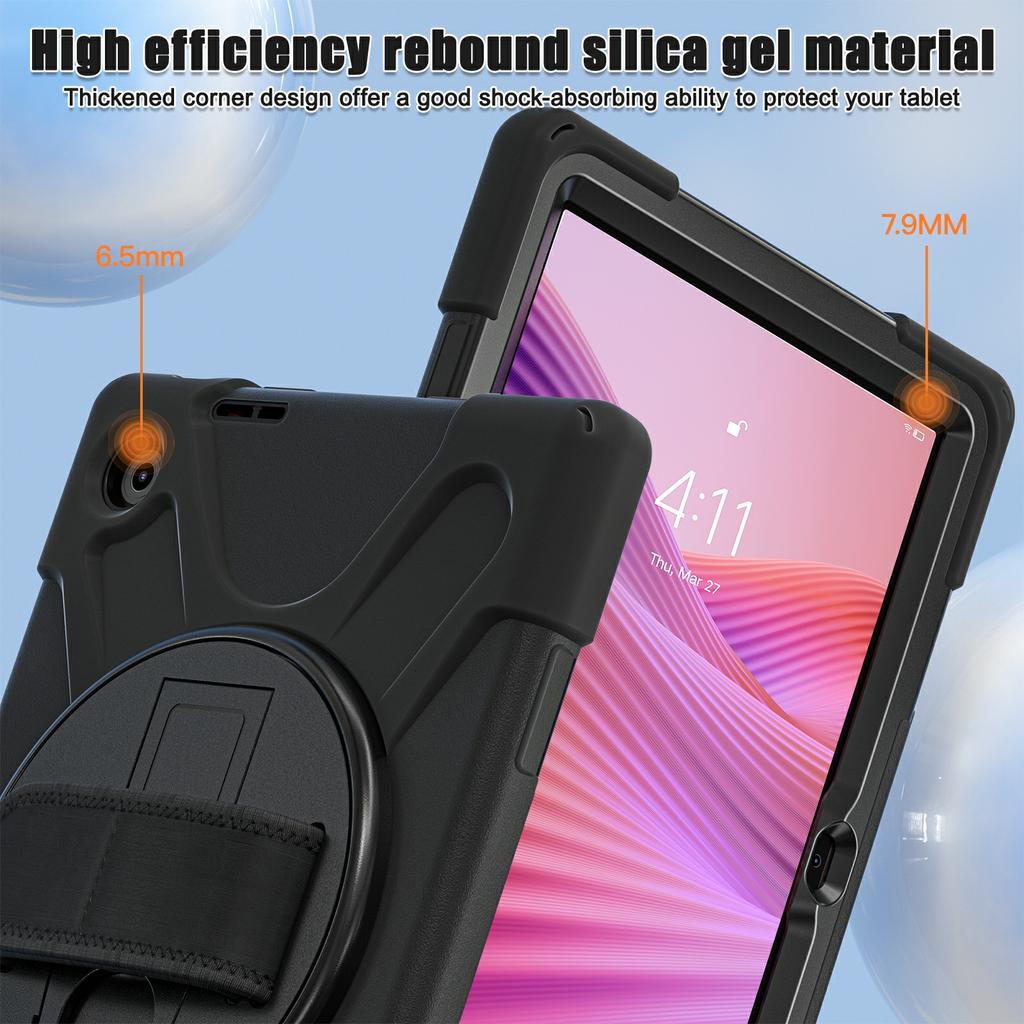 For Lenovo Tab 10.1 (2025) TB311XU/Zhaoyang K10C Case Rotary Kickstand PC+Silicone Hand Strap Tablet Cover