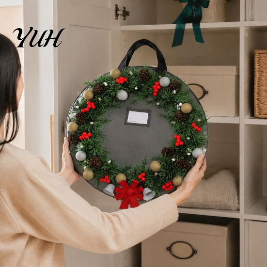 Dustproof Holiday Decoration Bin Large Round Garland Storage Bag, Waterproof Oxford Container with Organizer Bag Reinforced Handles, Tear-Resistant