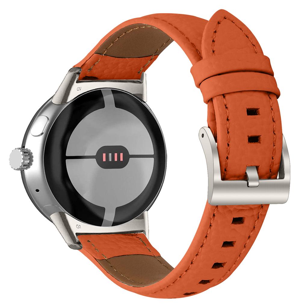 Litchi Textured Genuine Cow Leather Strap with Electroplated Buckle for Google Pixel Watch 4/3/2/Watch 41mm Pointed-End Watch Band