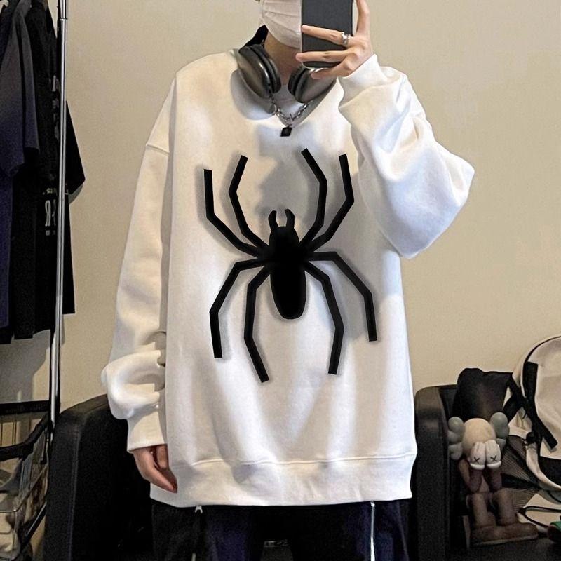 Мужская толстовка в стиле хип-хоп с капюшоном и принтом паука в уличном стиле Harajuku Y2k пуловер с капюшоном зима-осень повседневная одежда винтажная пара