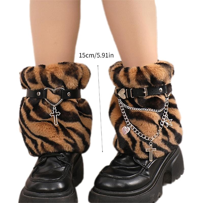 Women Furs Leg Warmer Party Costumes Winter Furry Long Boot Cuffs Fuzzy Shoe Cover Holiday Festival Performances Play