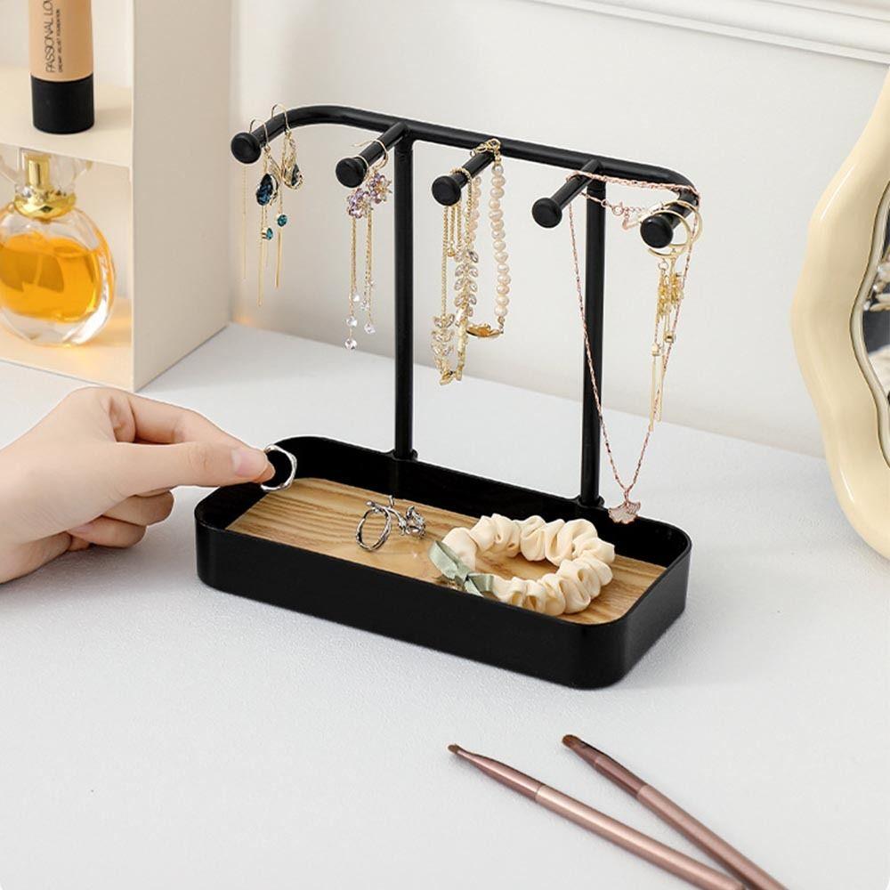 Wooden Jewelry Storage Rack PP Jewelry Holder Key Display Rack Desktop Organising Stand Ring